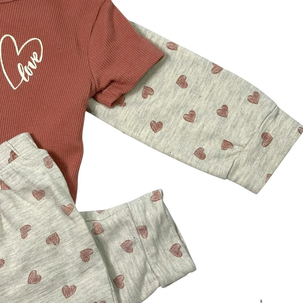 Nicole Miller 3pc Outfit Set Toddler Girls 3T Pink Heart Hoodie Tee Joggers